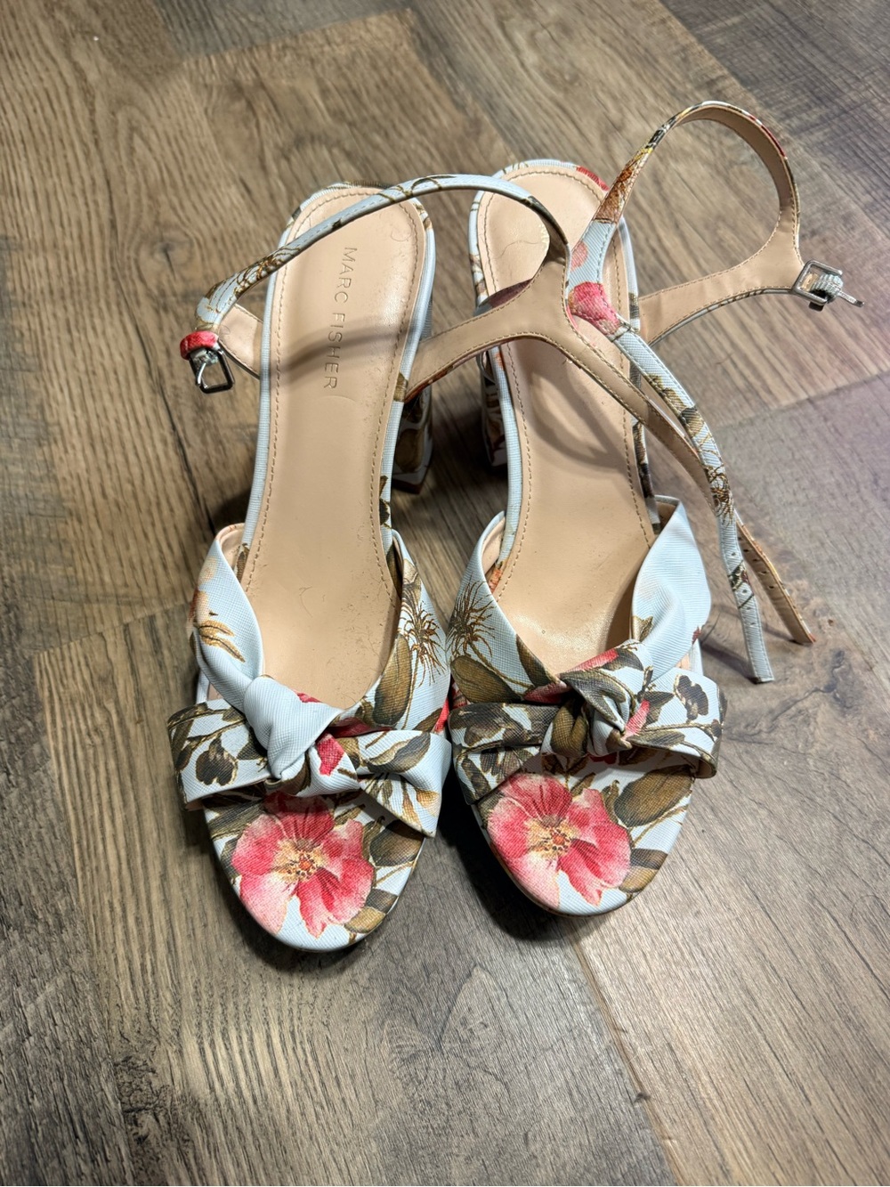 Marc Fisher Floral Knot Slingback Heels in Blue and Pink